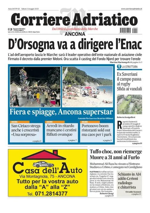 Prima-pagina-corriere adriatico-edizione-di-oggi-03-05-2025